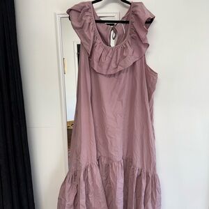 Pink Ruffled Tiered Sundress with Cowl Neck